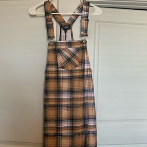 Tan Plaid Overall Dress size L